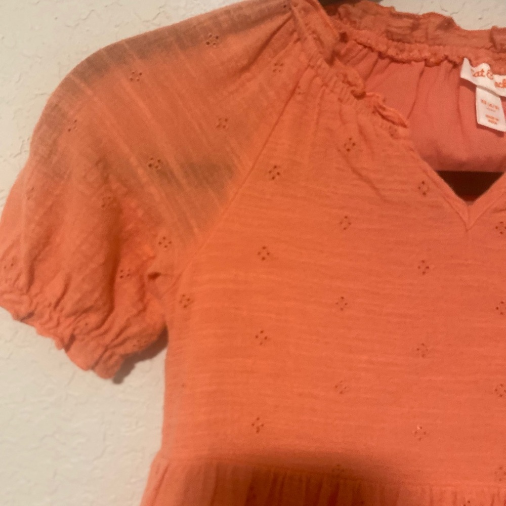 Vibrant Cat & Jack Vibrant Ruffle Orange Girls Dress, 100% Cotton Lining - Picture 2 of 9